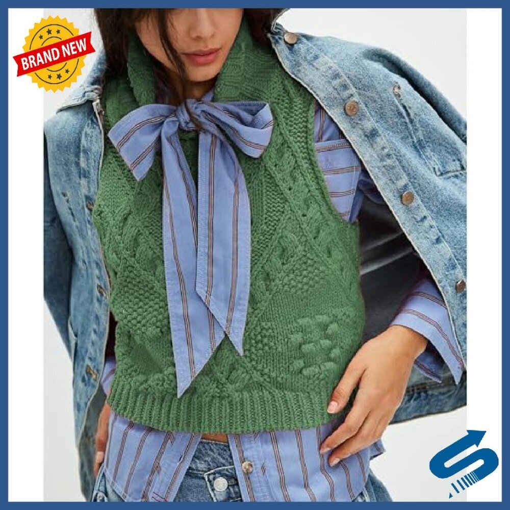 Cotton Crochet Turtleneck Sweater Vest Women's Sleeveless Pullover Fall - Picture 4 of 8